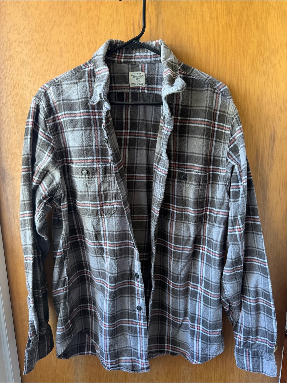 J. Crew Men's Grey/Brown and Peach Flannel Shirt